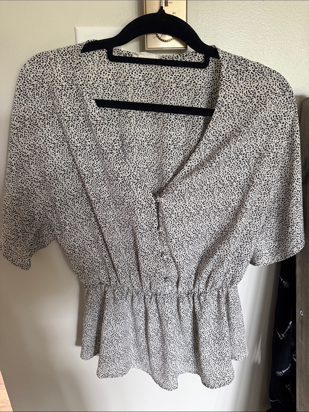 Sienna Sky Black and White Speckled Peplum Blouse